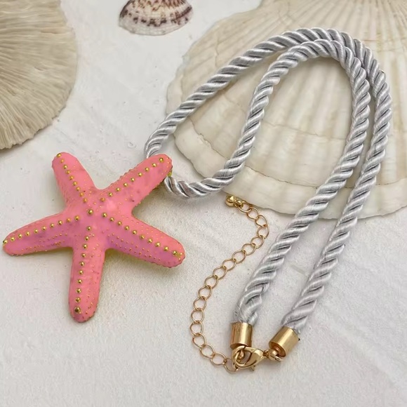 Starfish Pink Coral Earrings Necklace Set - Picture 2 of 6